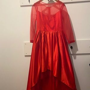 RED HIGH LOW BALLGOWN